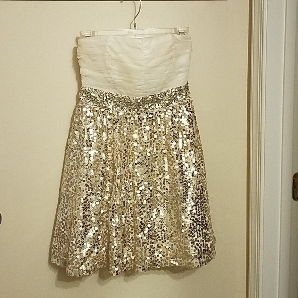 My Michelle Gold Sequins Strapless Girls Dress